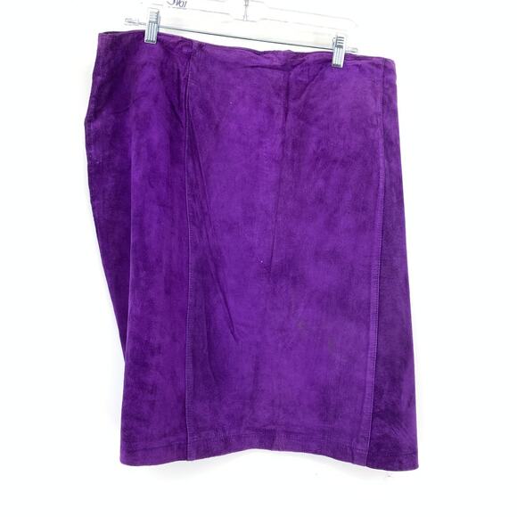 Adrian Jordan Suede Leather Skirt Womens Plus Sz 3X Purple Knee Length Straight - Picture 1 of 6